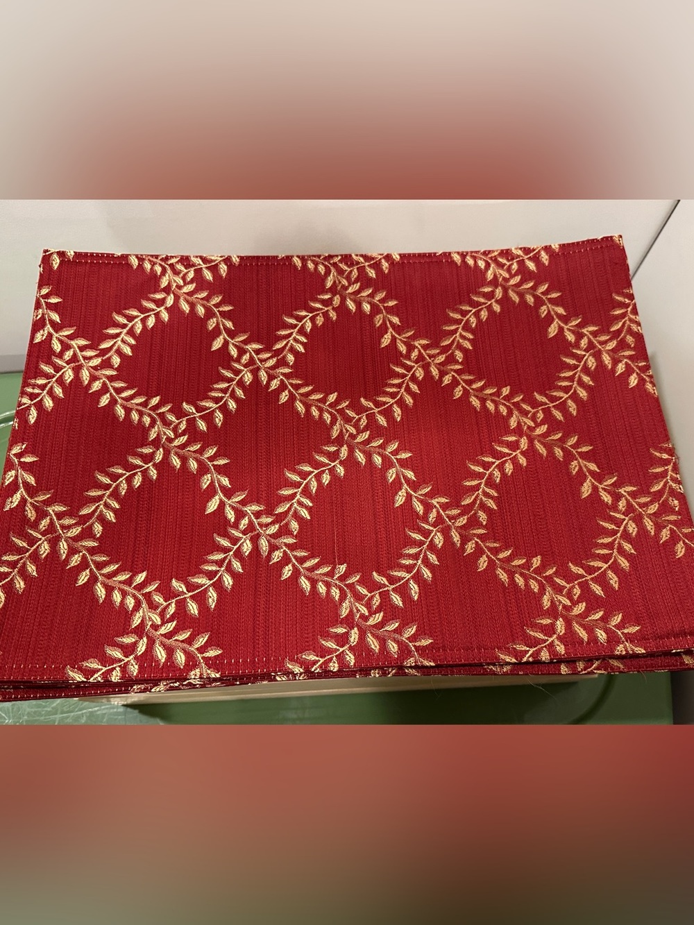 Croscill Burgundy Red and Gold Embroidery Placemats - Set of 4